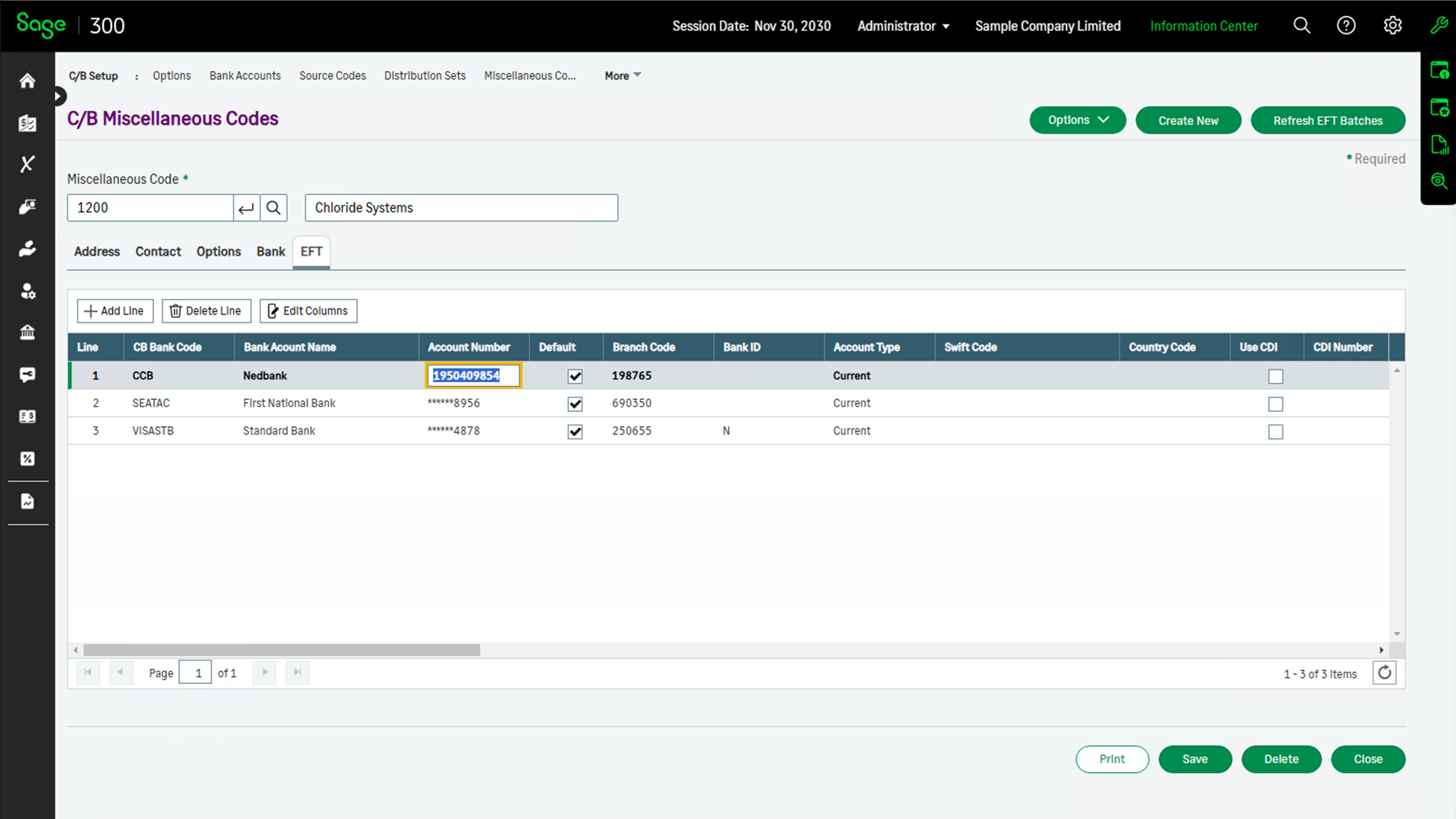 Setup Miscellaneous Codes for EFTXpress