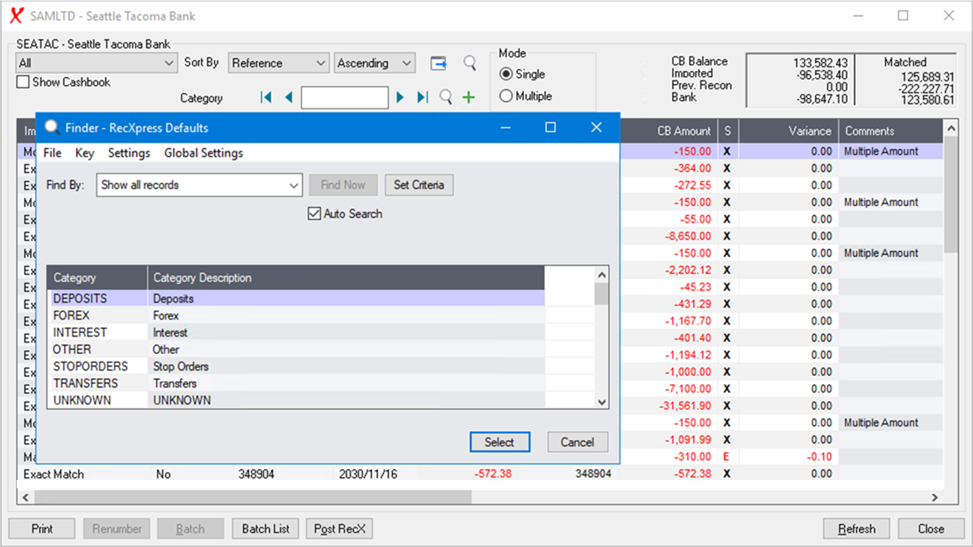 Display Only Transaction Codes for a Specific Default Category