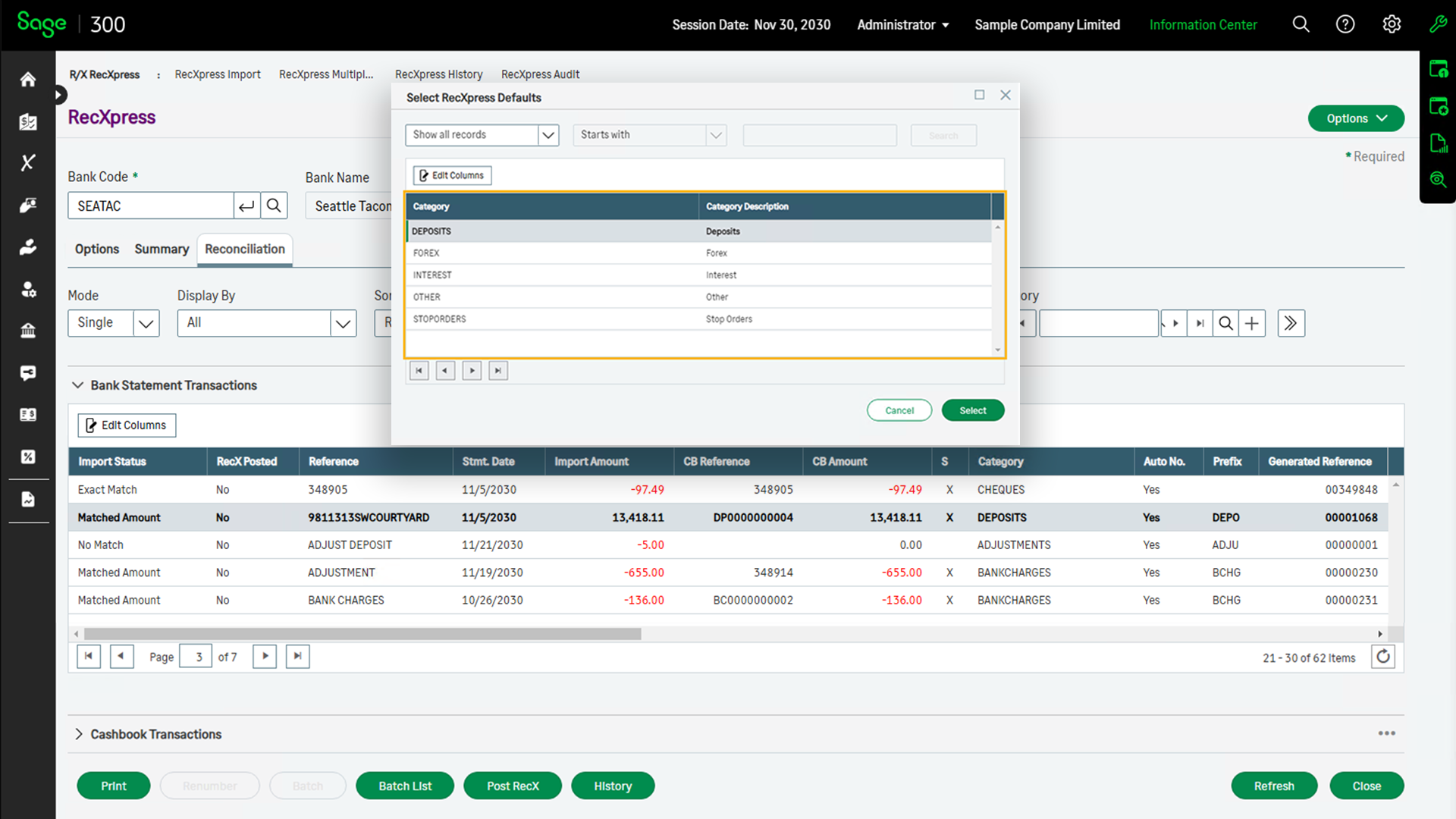 Display Only Transaction Codes for a Specific Default Category