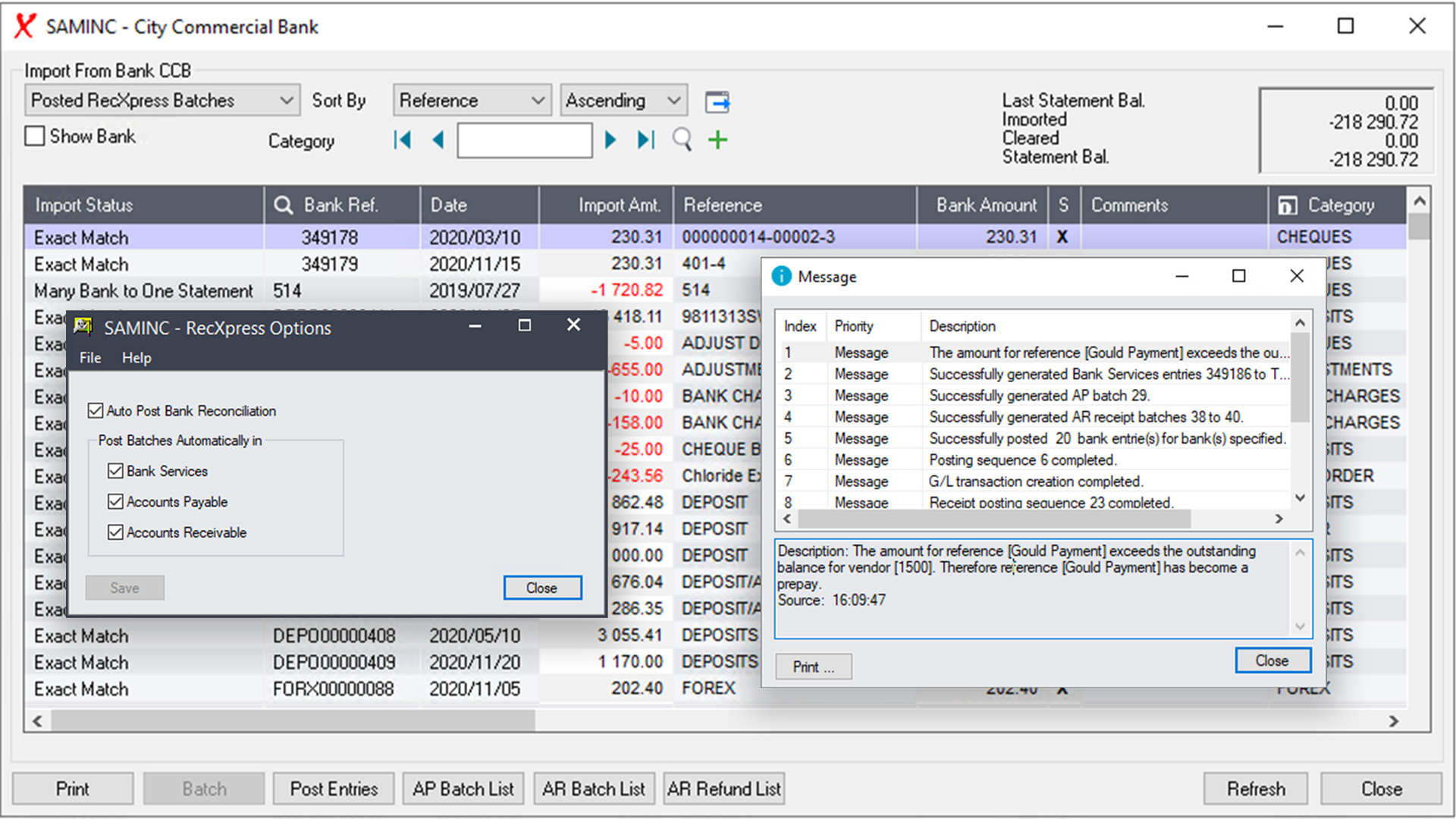 Autopost RecXpress Batches