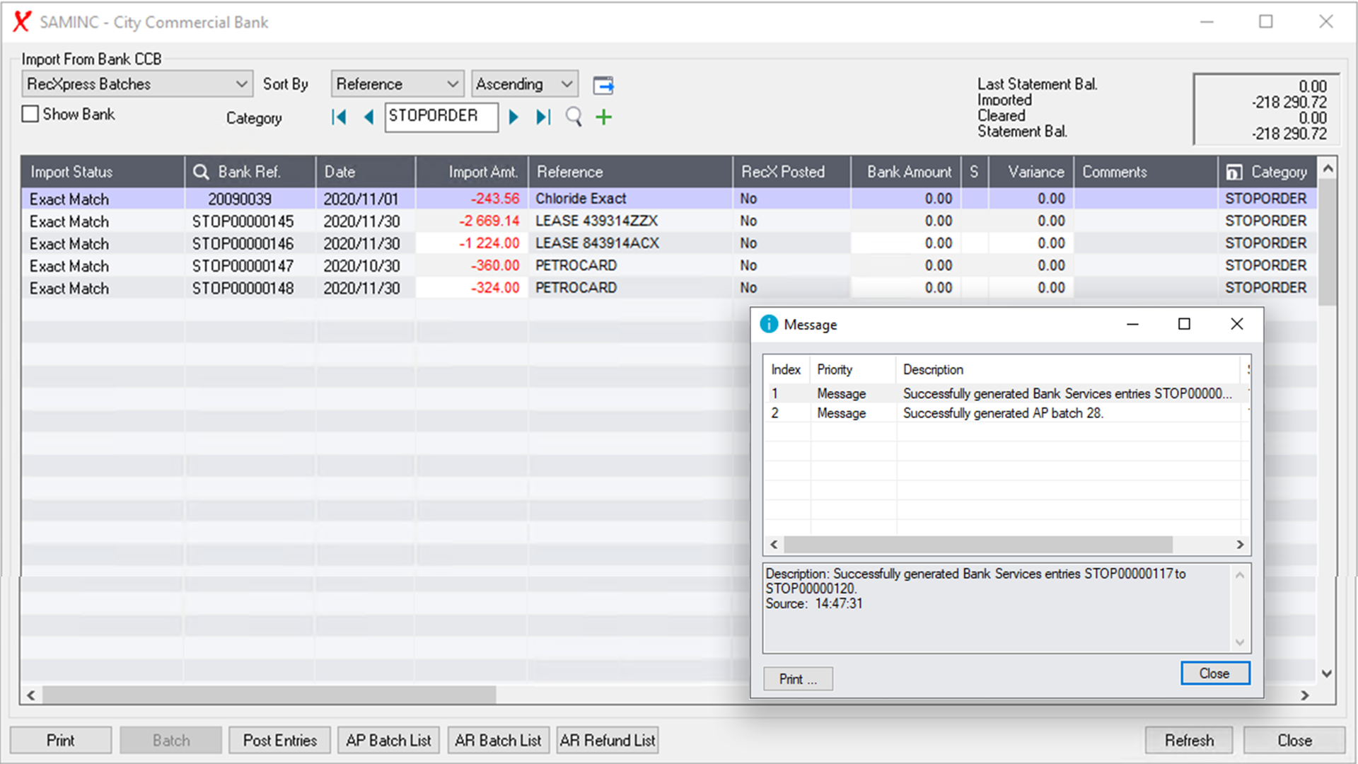 Generate Entries in AP, AR and BK