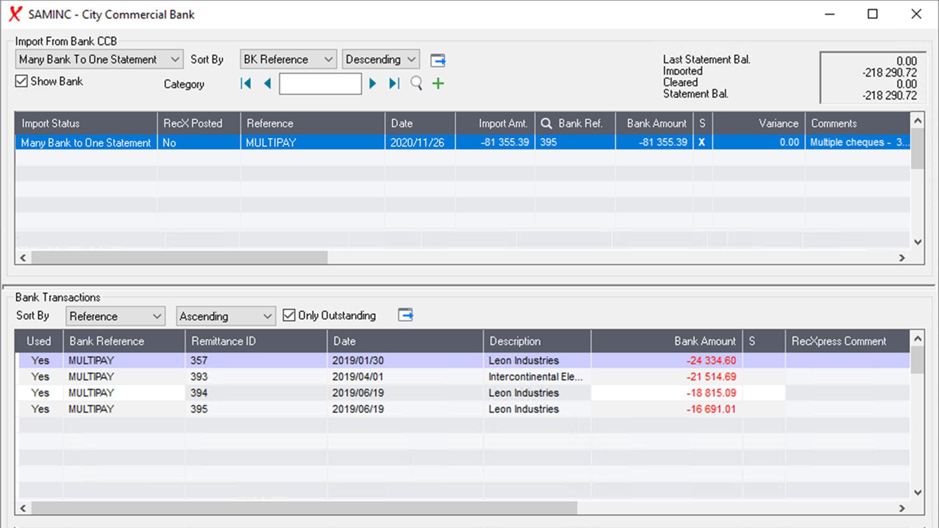 Many Bank to One Statement