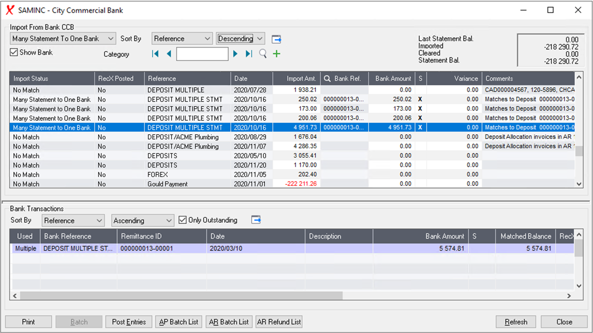 Many Statement to One Bank