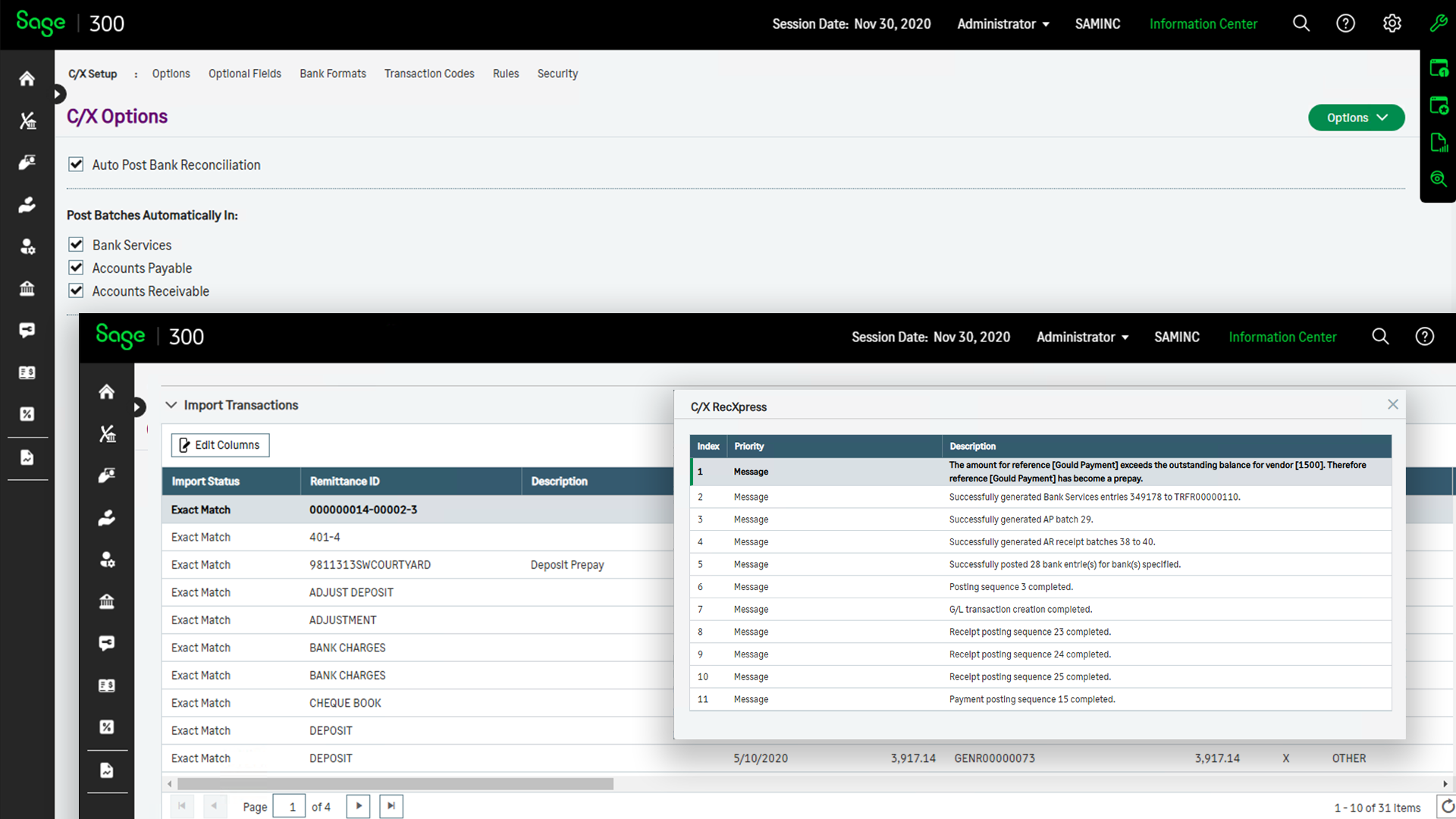 Autopost RecXpress Batches