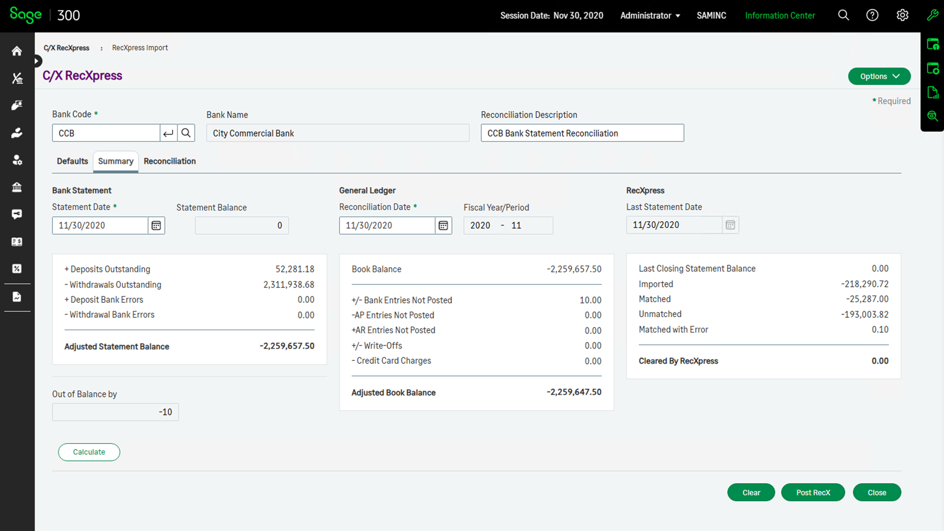 Calculates Bank Balance