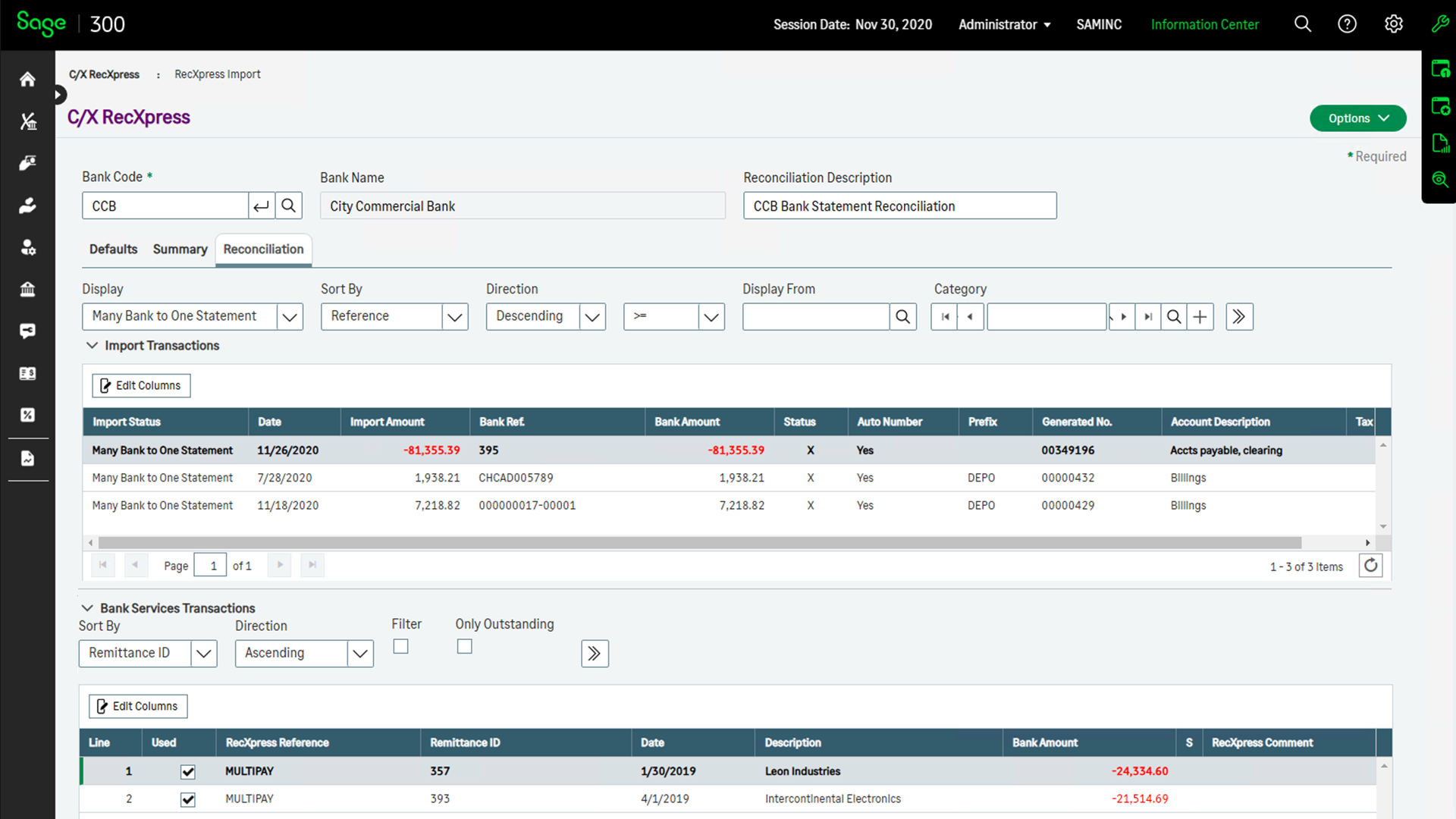 Many Bank to One Statement